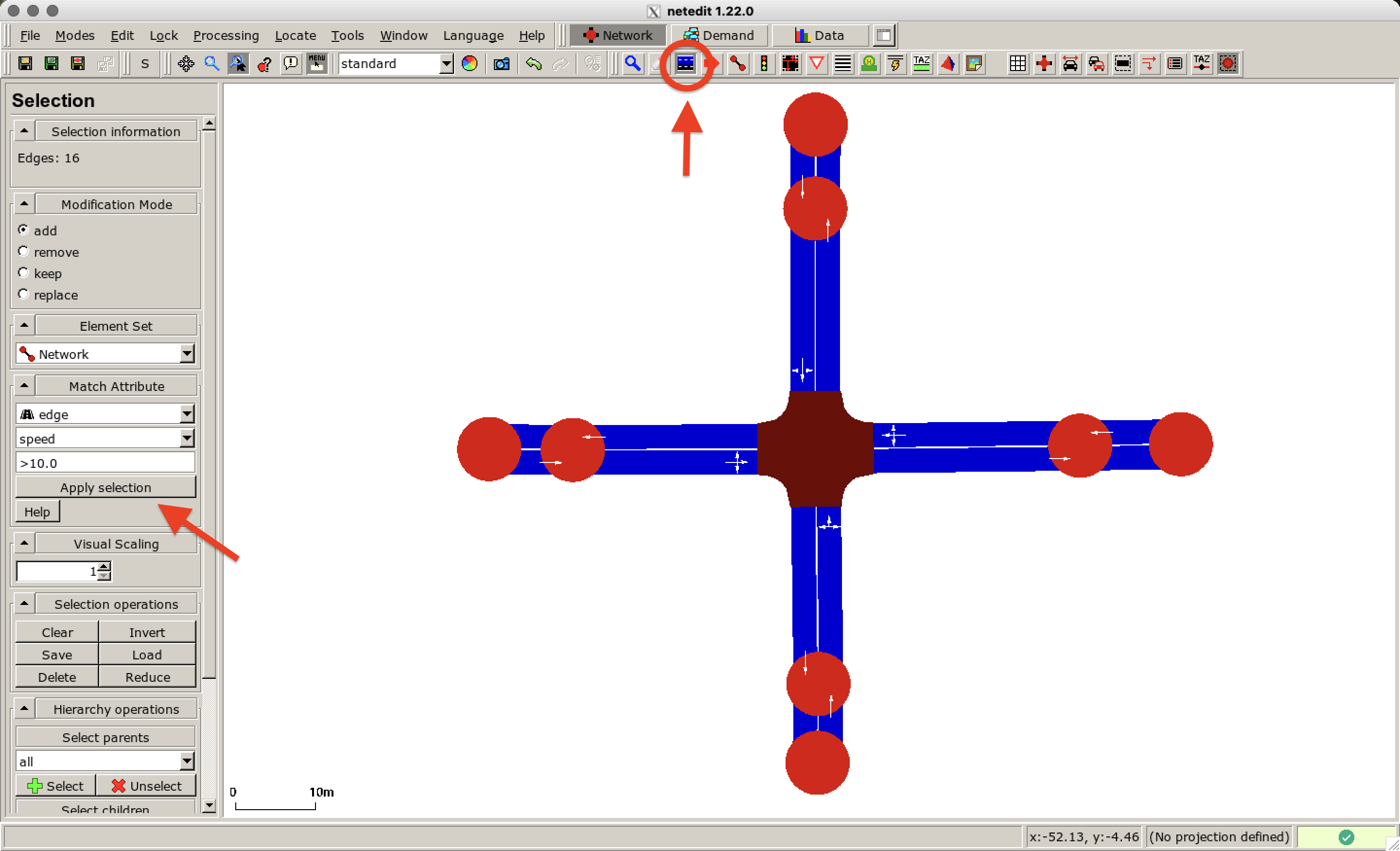 Network with selected edges